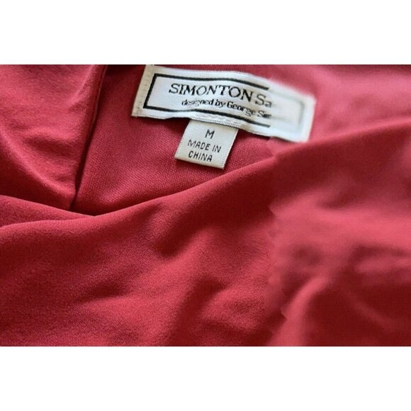 Simonton Says M Red Cowl Neck Ruched Waist Lined Top 3/4 Sleeve Midi Flare Dress - Picture 6 of 6